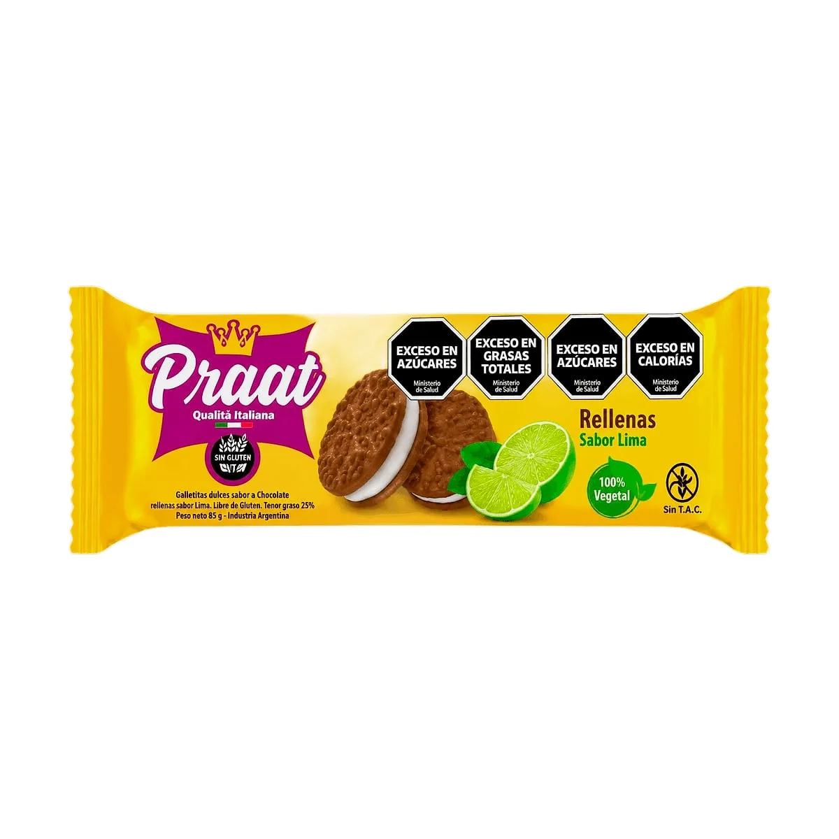 Praat - Galletitas de chocolate con relleno sabor lima x 85 gr