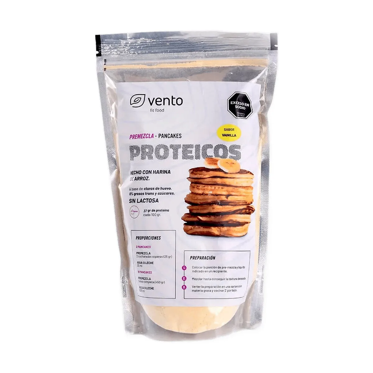 Vento - Premezcla para pancakes proteicos con harina de arroz sabor vainilla x 450 gr