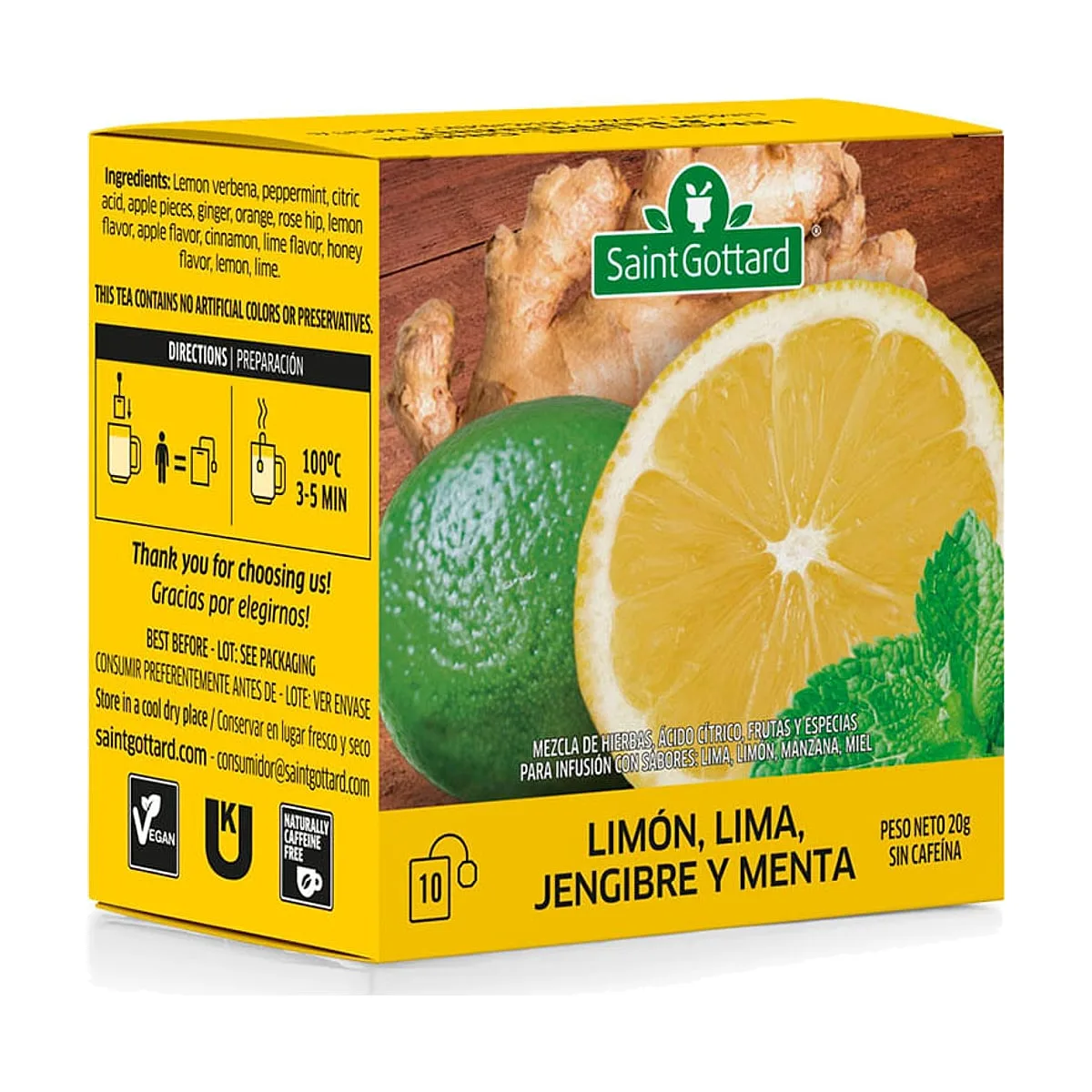 Saint Gottard - Té de limon, lima, jengibre y menta x 10 saq