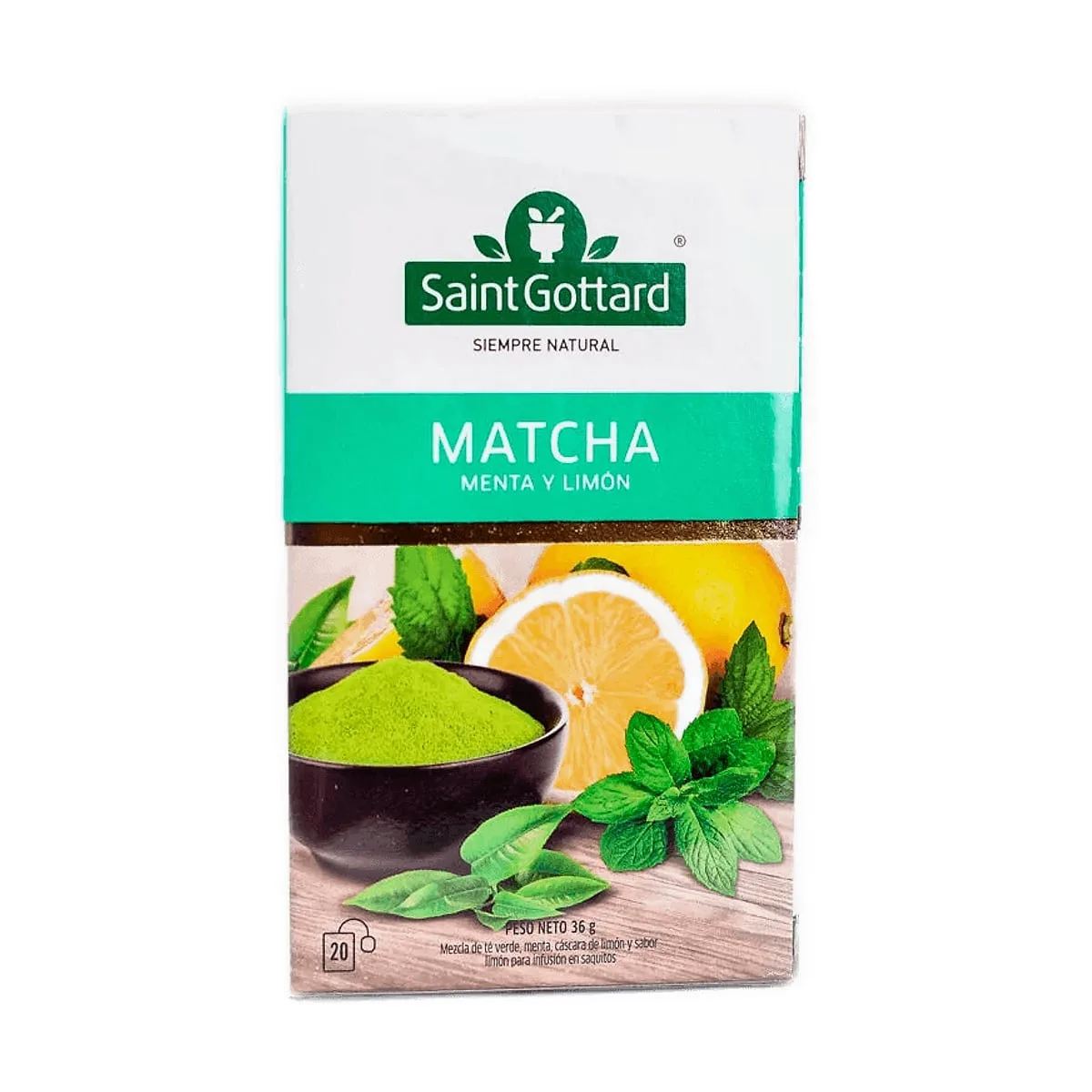 Saint Gottard - Té de matcha, menta y limón x 20 saq