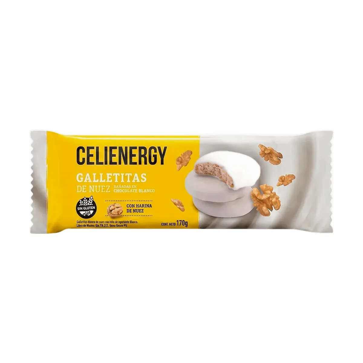 Celienergy - Galletitas de nuez bañadas en chocolate blanco x 170 gr
