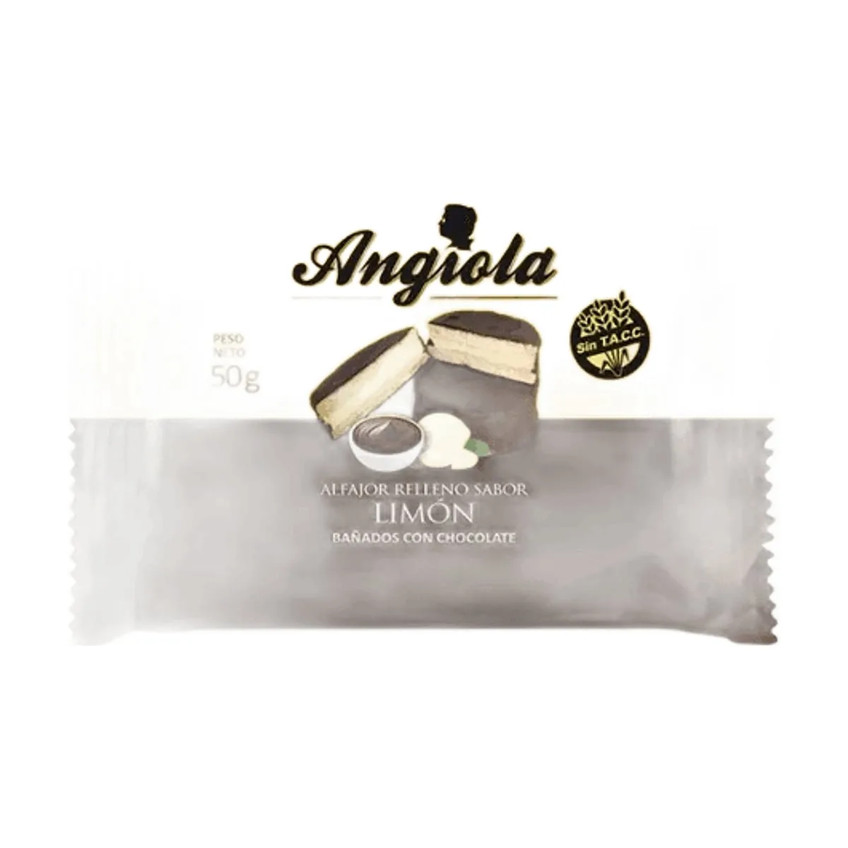 Angiola - Alfajor sabor limón bañado con chocolate x 50 gr