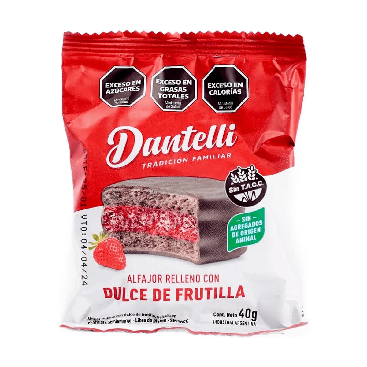 Dantelli - Alfajor vegano de chocolate relleno con dulce de frutilla x 40 gr
