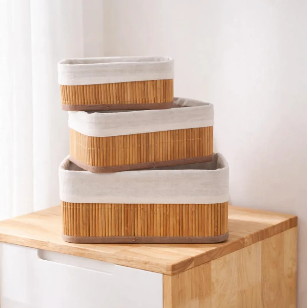 Set de 3 Canastos de Bamboo y Tela - Estilo y Funcionalidad